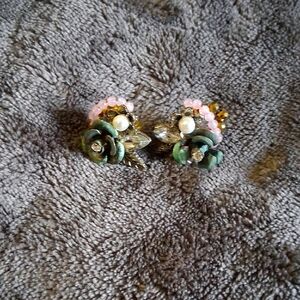 Monet Pink and Green Floral Earrings